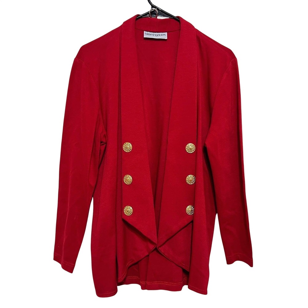Vintage Bloomingdales Womens Open Cardigan Blazer Size M Gold Buttons 80s 90s‎